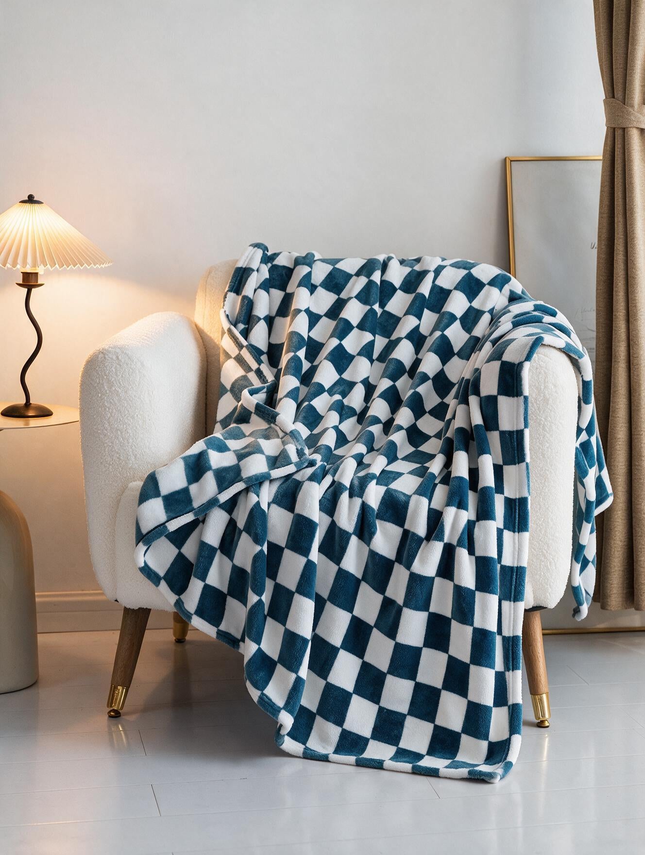 Plaid damier flanelle coloris bleu