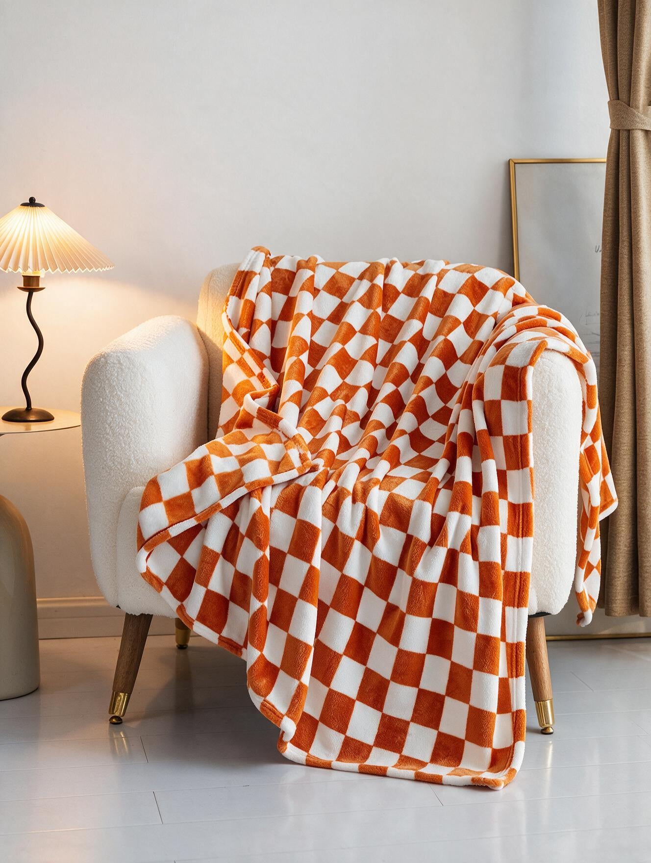 Plaid damier flanelle coloris orange