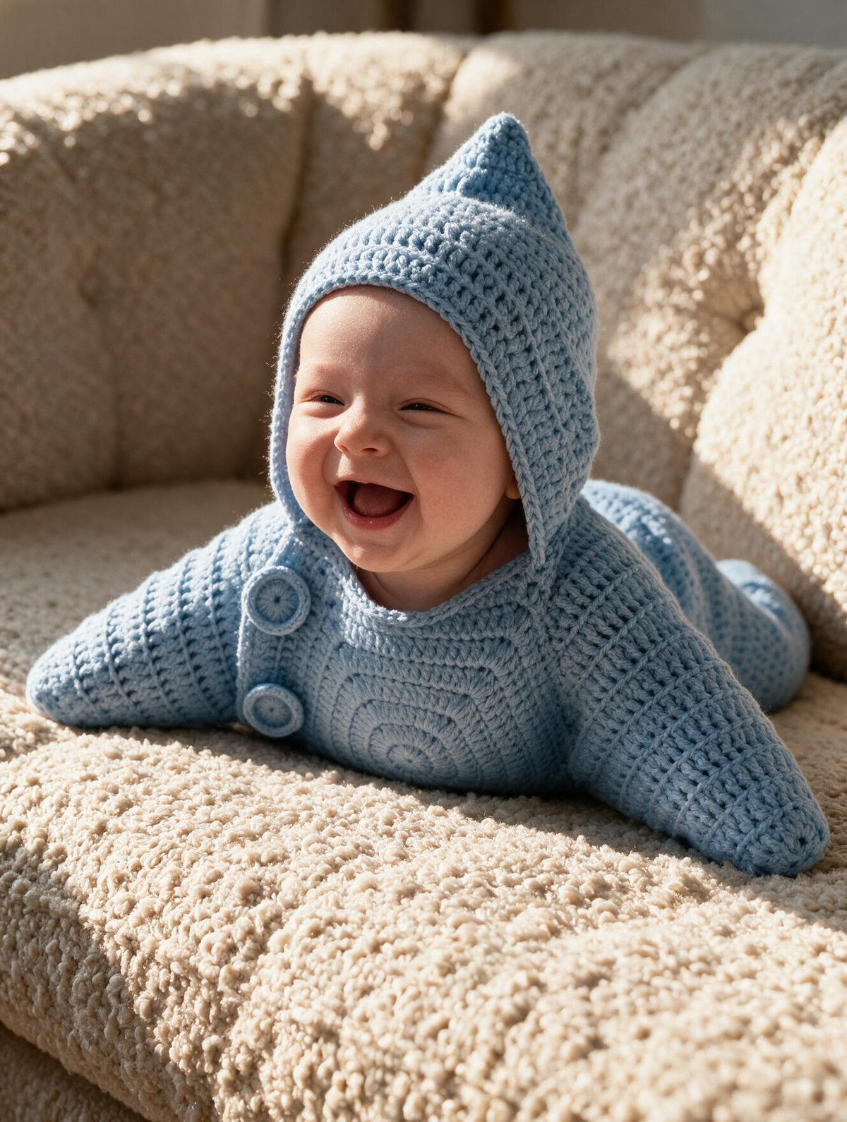 Gigoteuse bébé en crochet coloris bleu