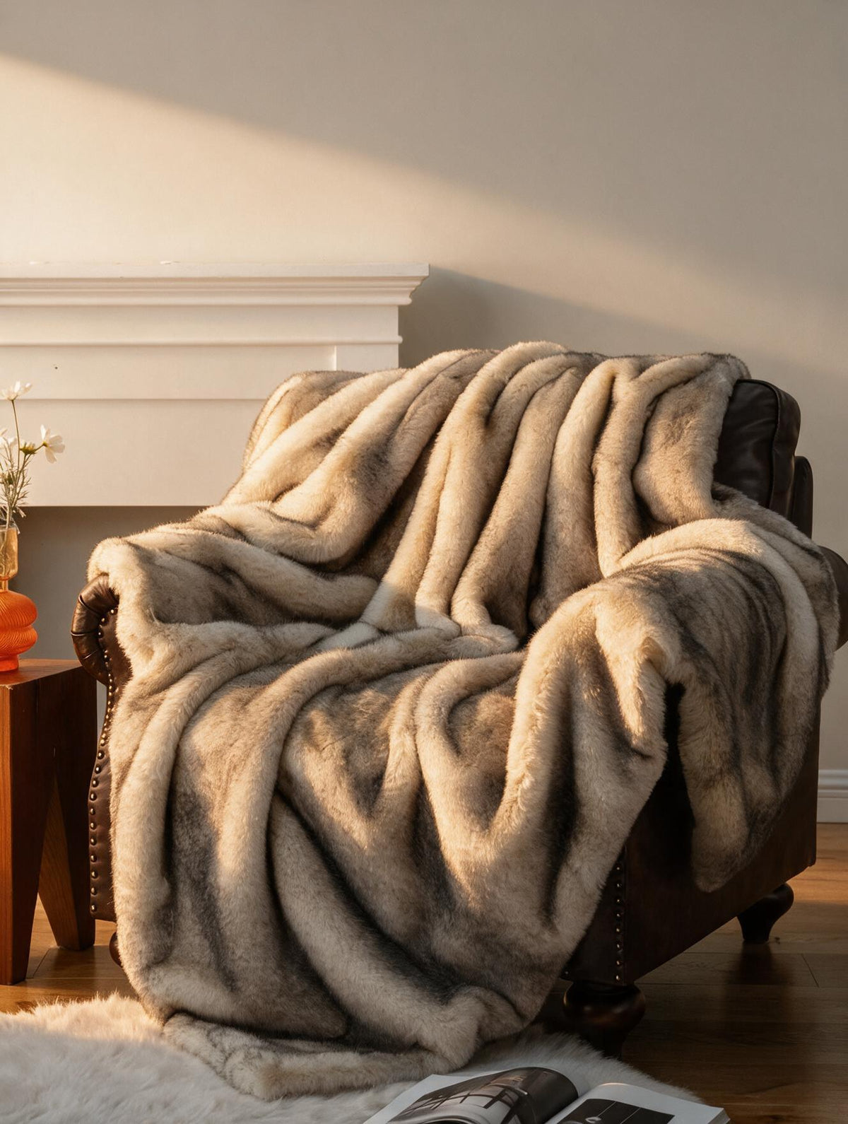 Plaid fausse fourrure Prestige coloris beige