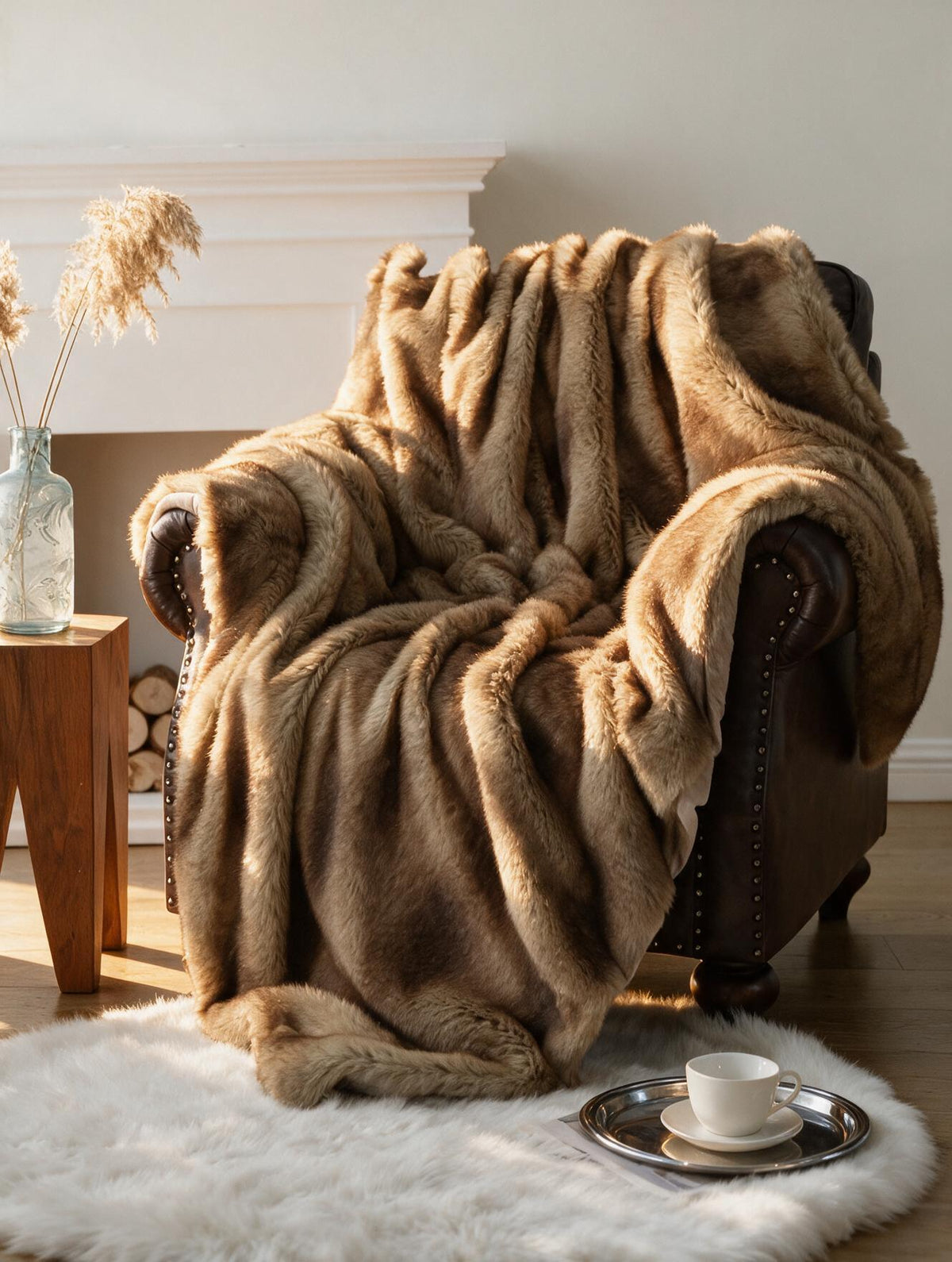 Plaid fausse fourrure Prestige coloris camel