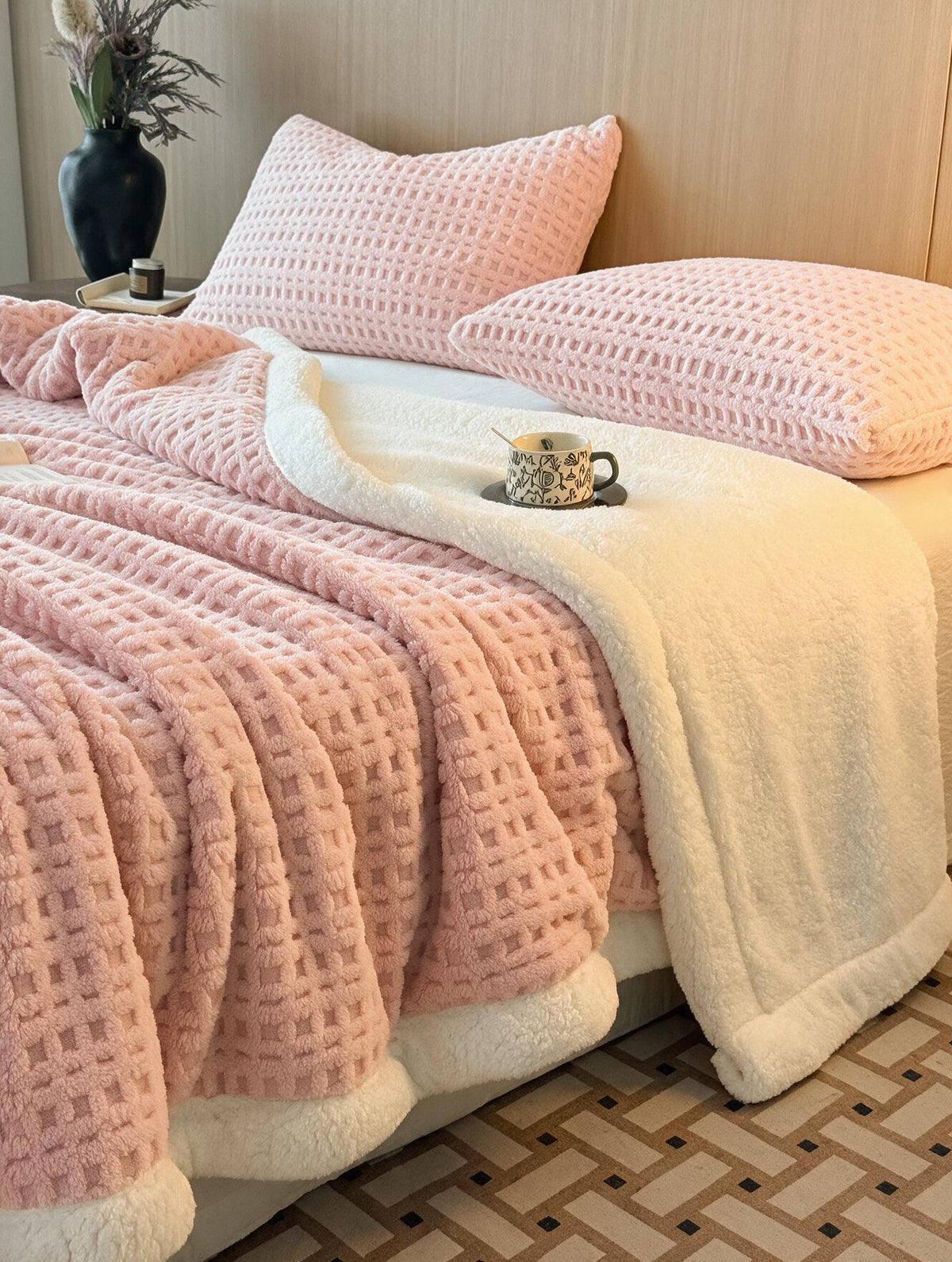 Plaid gaufré coloris rose