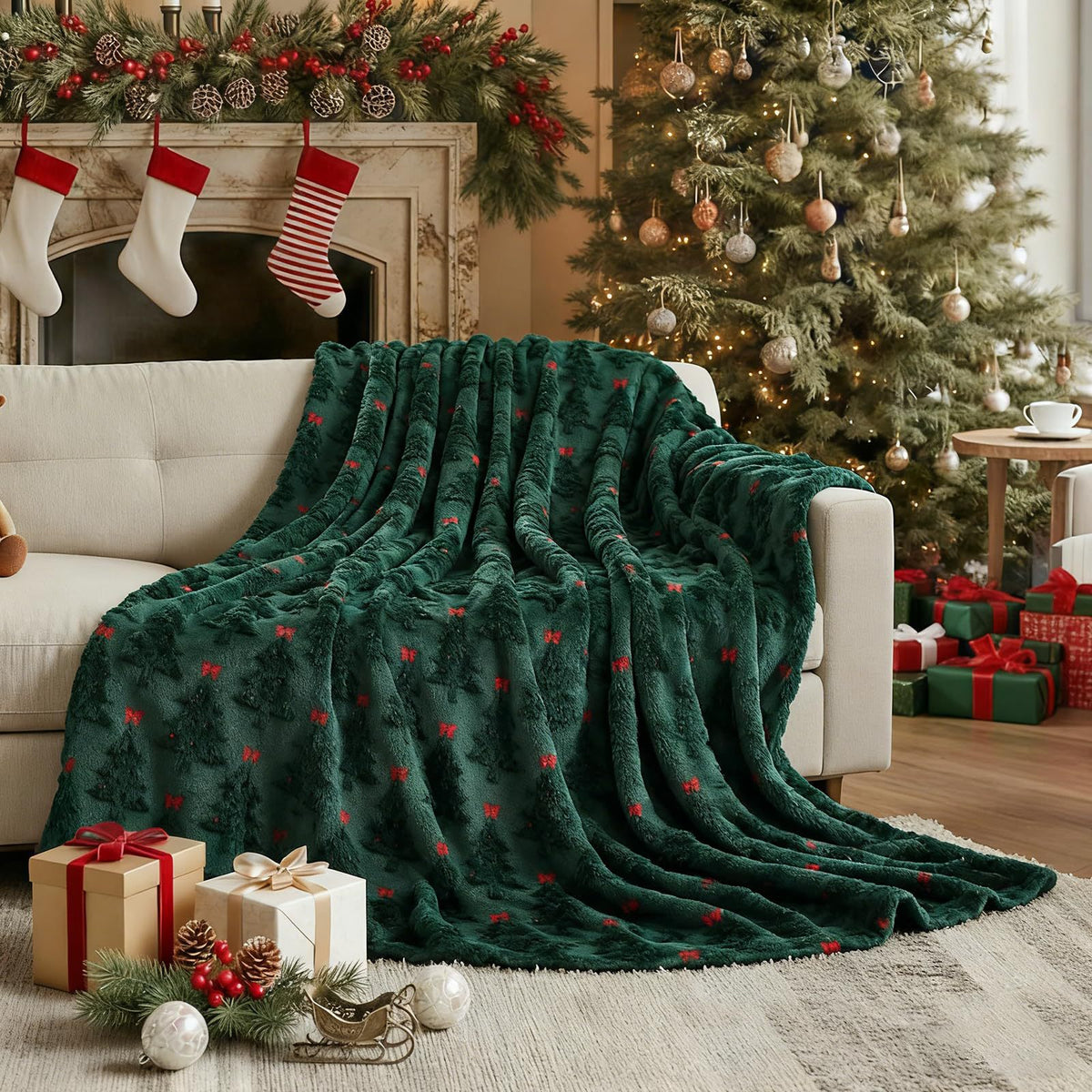 Plaid de Noël à broderie en relief