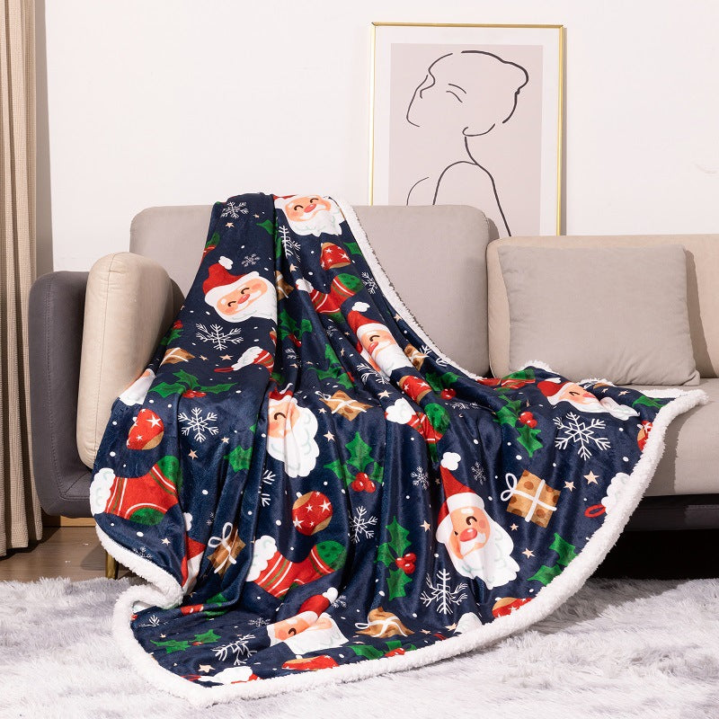 Plaid de Noël en flanelle, coloris bleu nuit