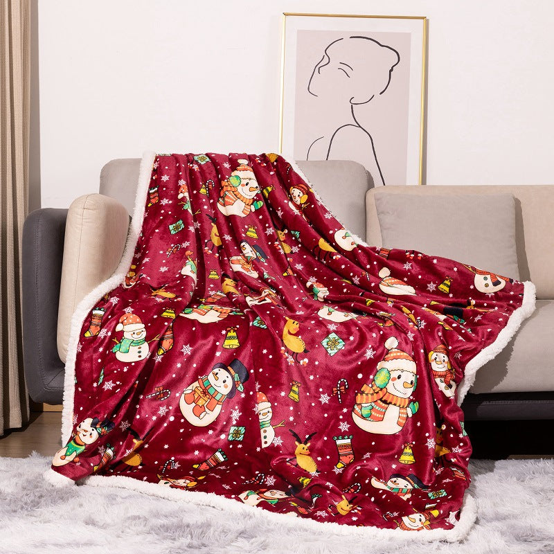 Plaid de Noël en flanelle double épaisseur, coloris rouge