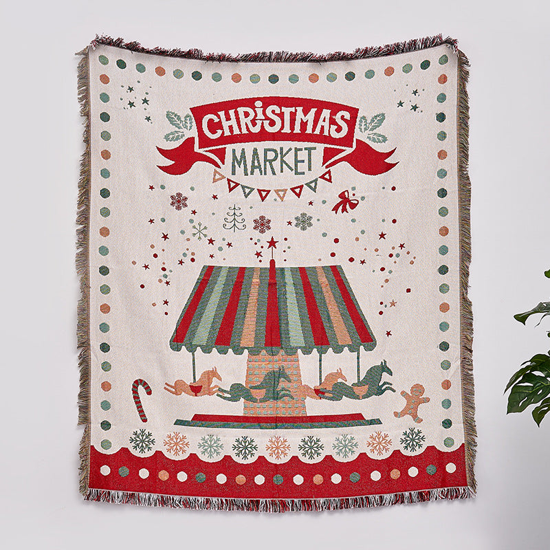 Couverture de Noël motif manège de Noël