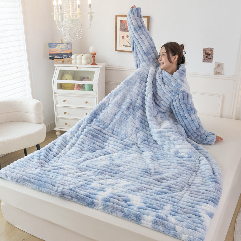 Plaid poil de lapin coloris bleu