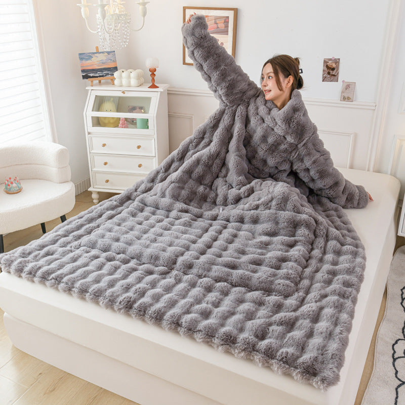 Plaid poil de lapin coloris gris anthracite