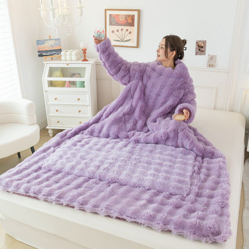 Plaid poil de lapin coloris violet uni