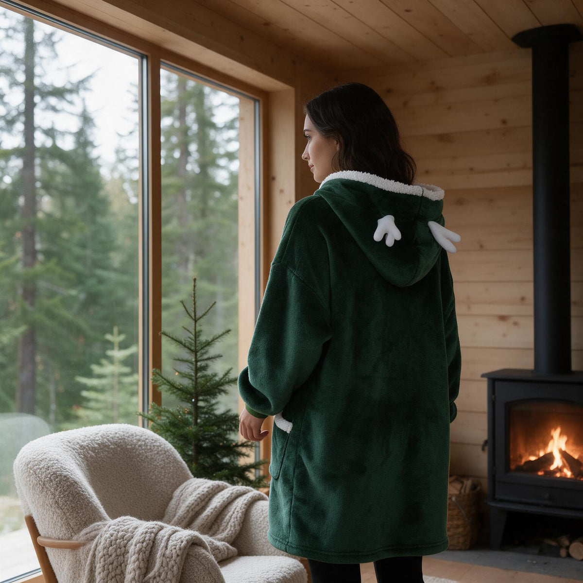 Pull plaid cornes de renne coloris vert