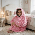 Pull plaid enfant à capuche coloris rose