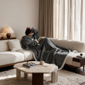 Pull plaid long uni coloris gris