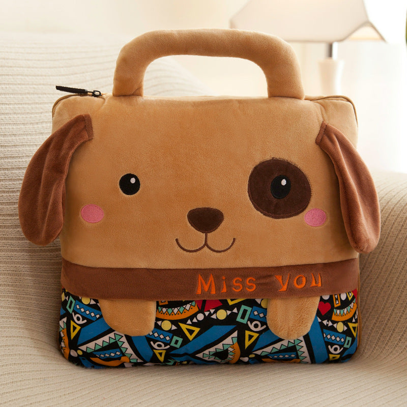 Plaid-oreiller enfant motif chien marron