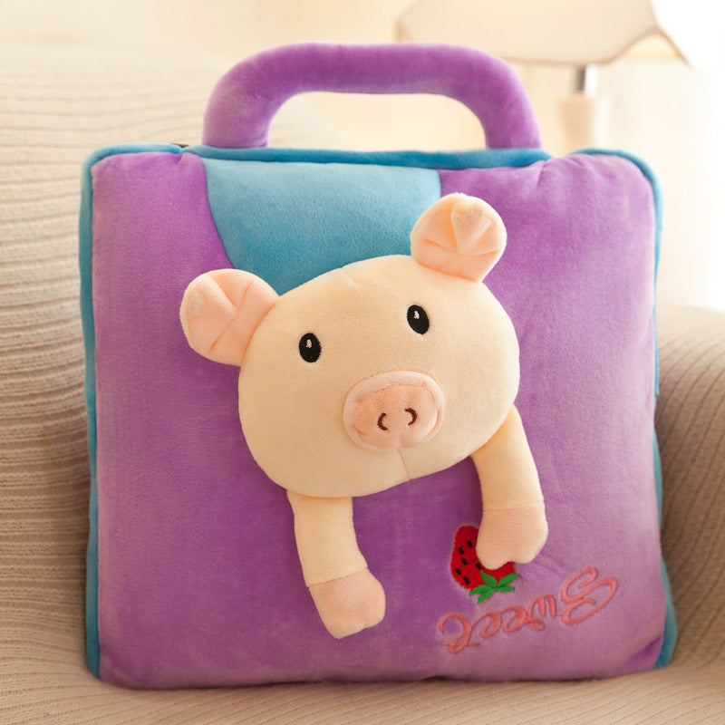 Plaid-oreiller enfant motif cochon rose