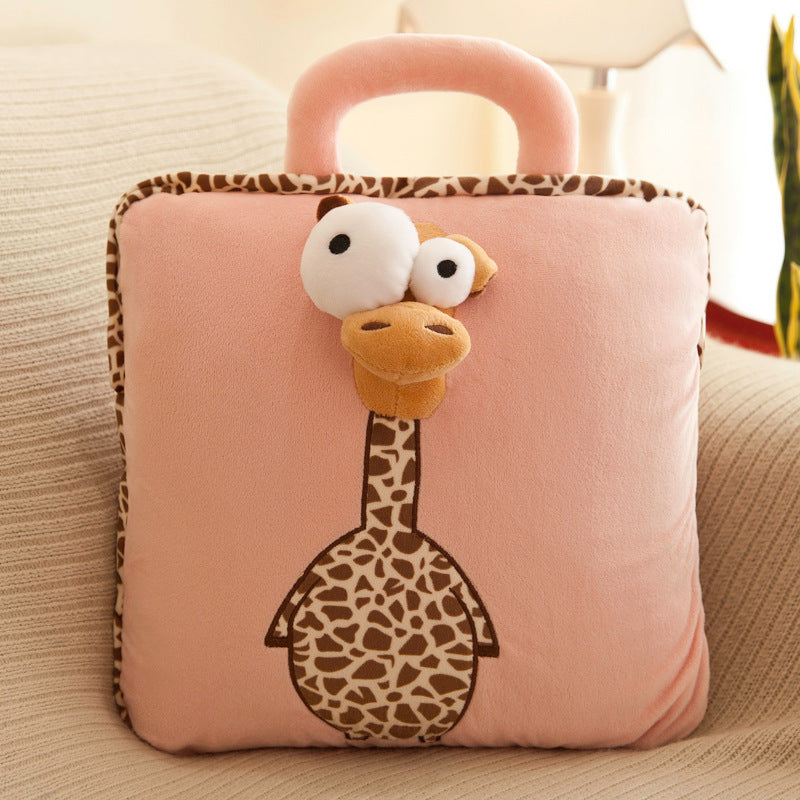 Plaid-oreiller enfant motif girafe rose