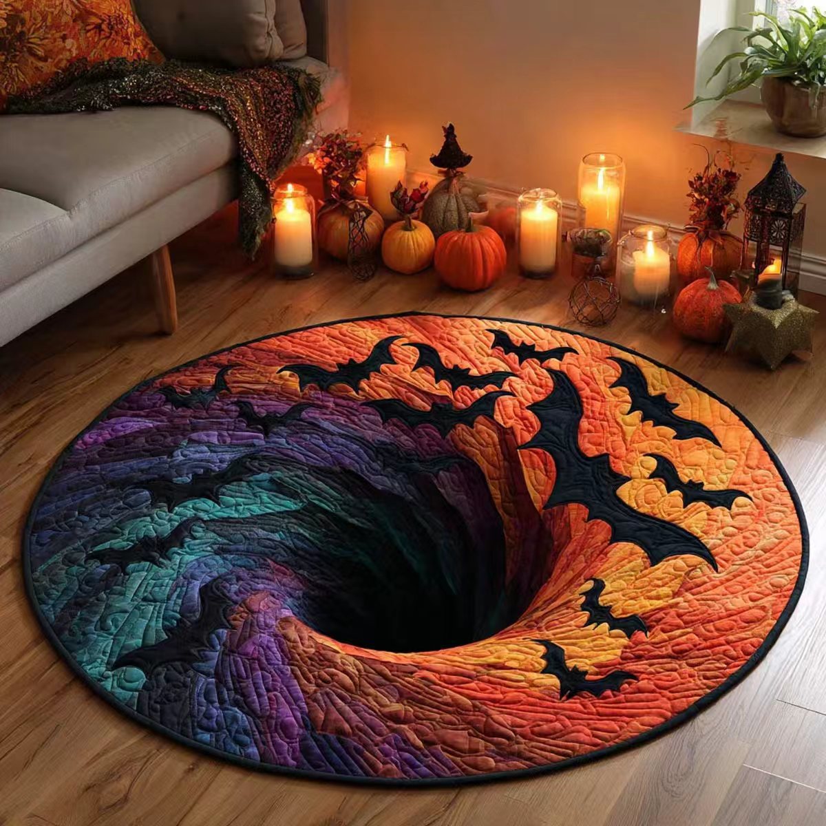 Tapis rond Halloween motif chauve-souris