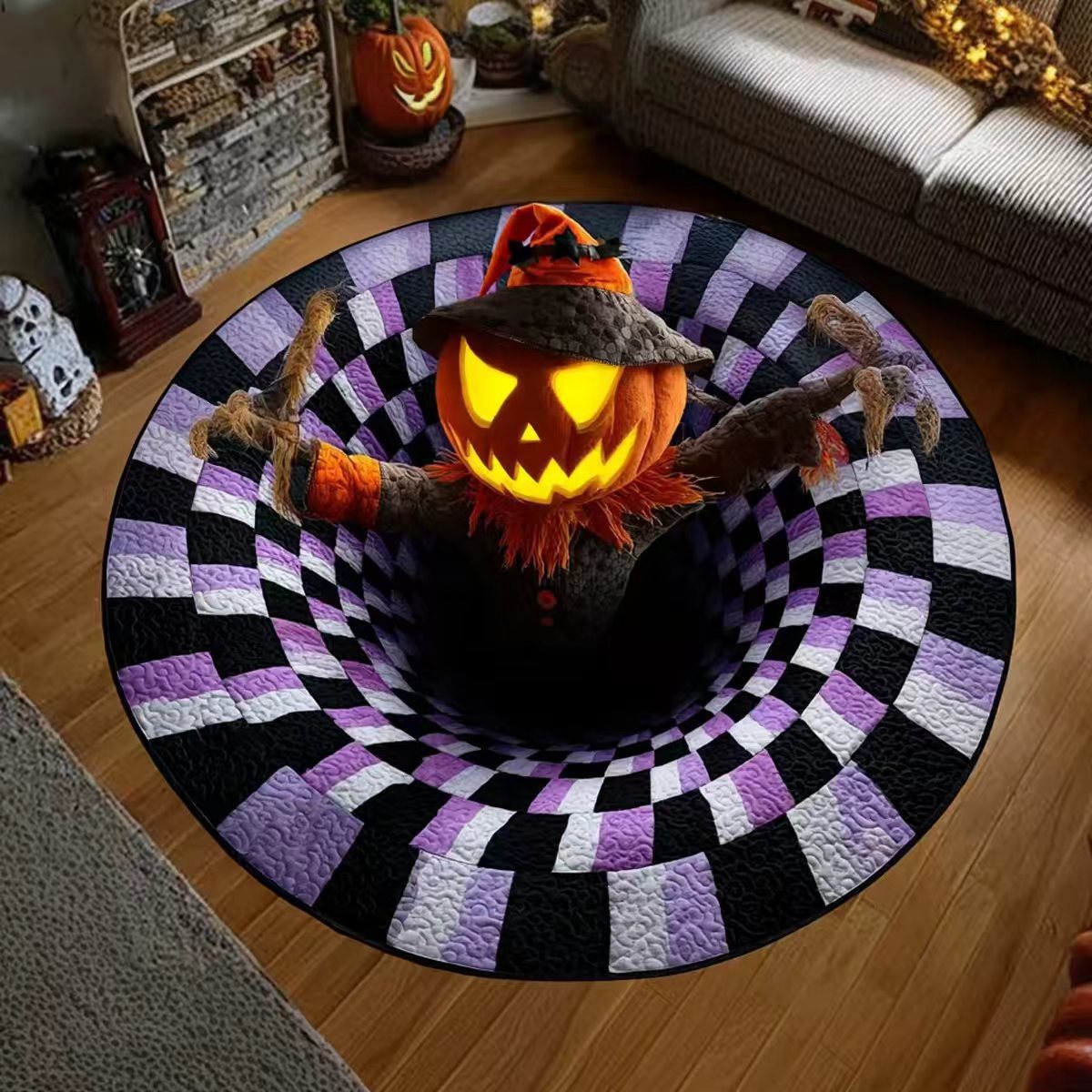 Tapis rond Halloween motif épouvantail