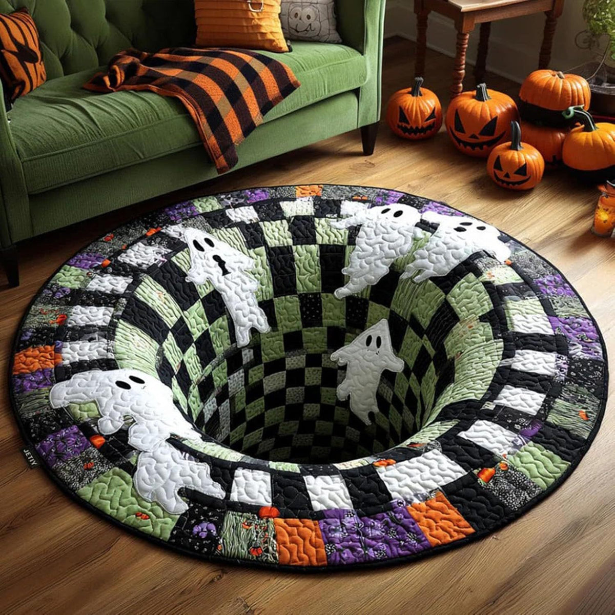 Tapis rond Halloween motif fantômes en effet 3D
