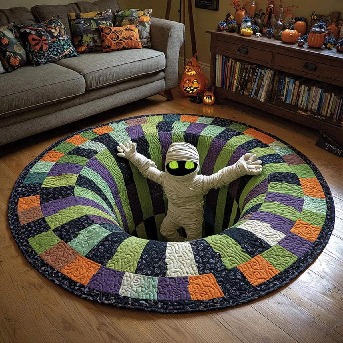 Tapis rond Halloween motif momie