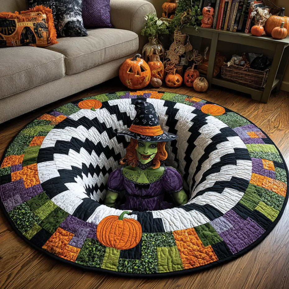 Tapis rond Halloween motif sorcière et citrouille