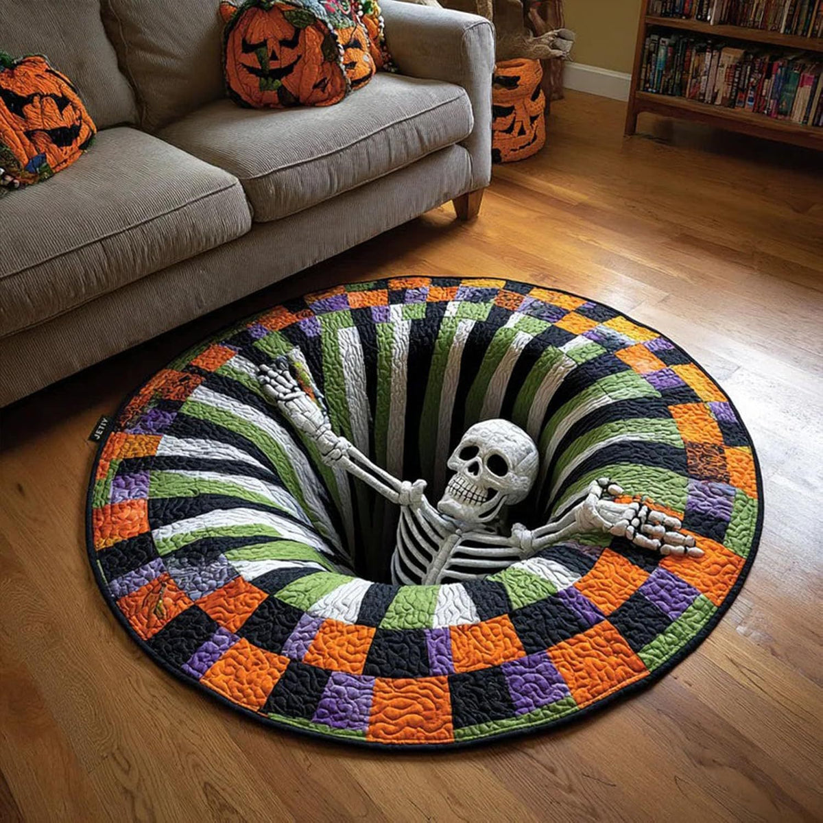 Tapis rond Halloween motif squelette