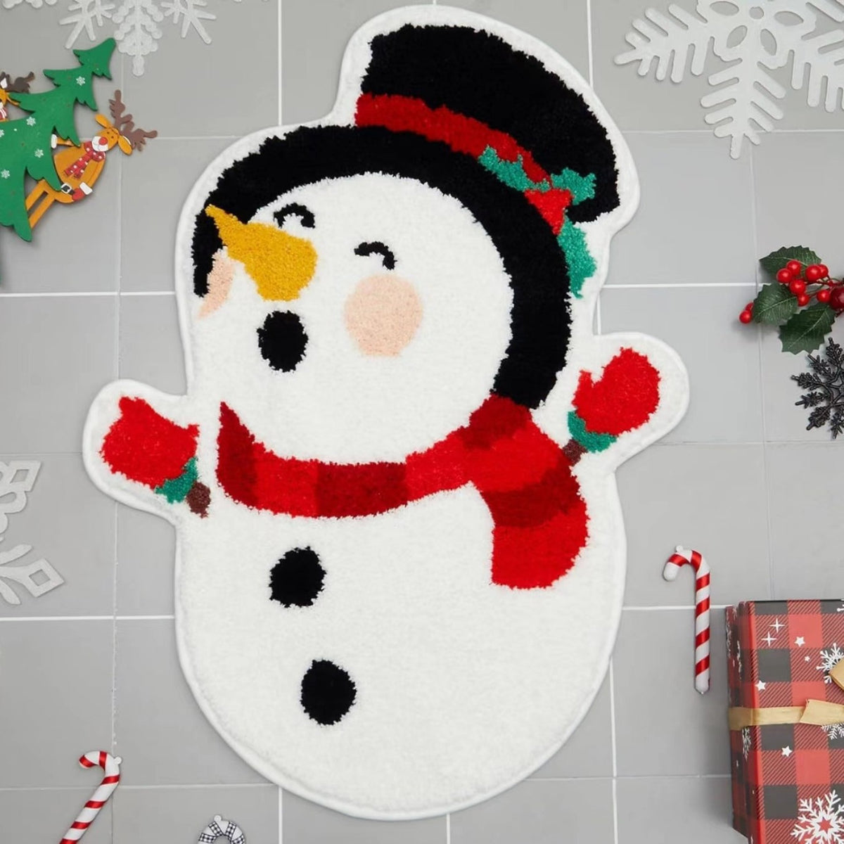 Tapis de sol de Noël motif bonhomme de neige