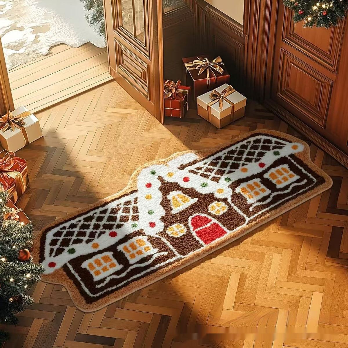 Tapis de sol de Noël motif grande maison enneigée