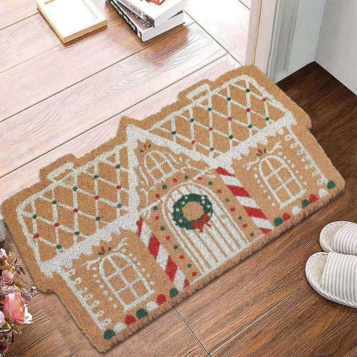 Tapis de sol de Noël motif petite maison enneigée