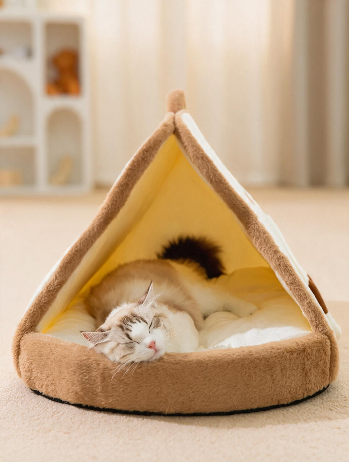 Tente igloo pour chat dans un salon